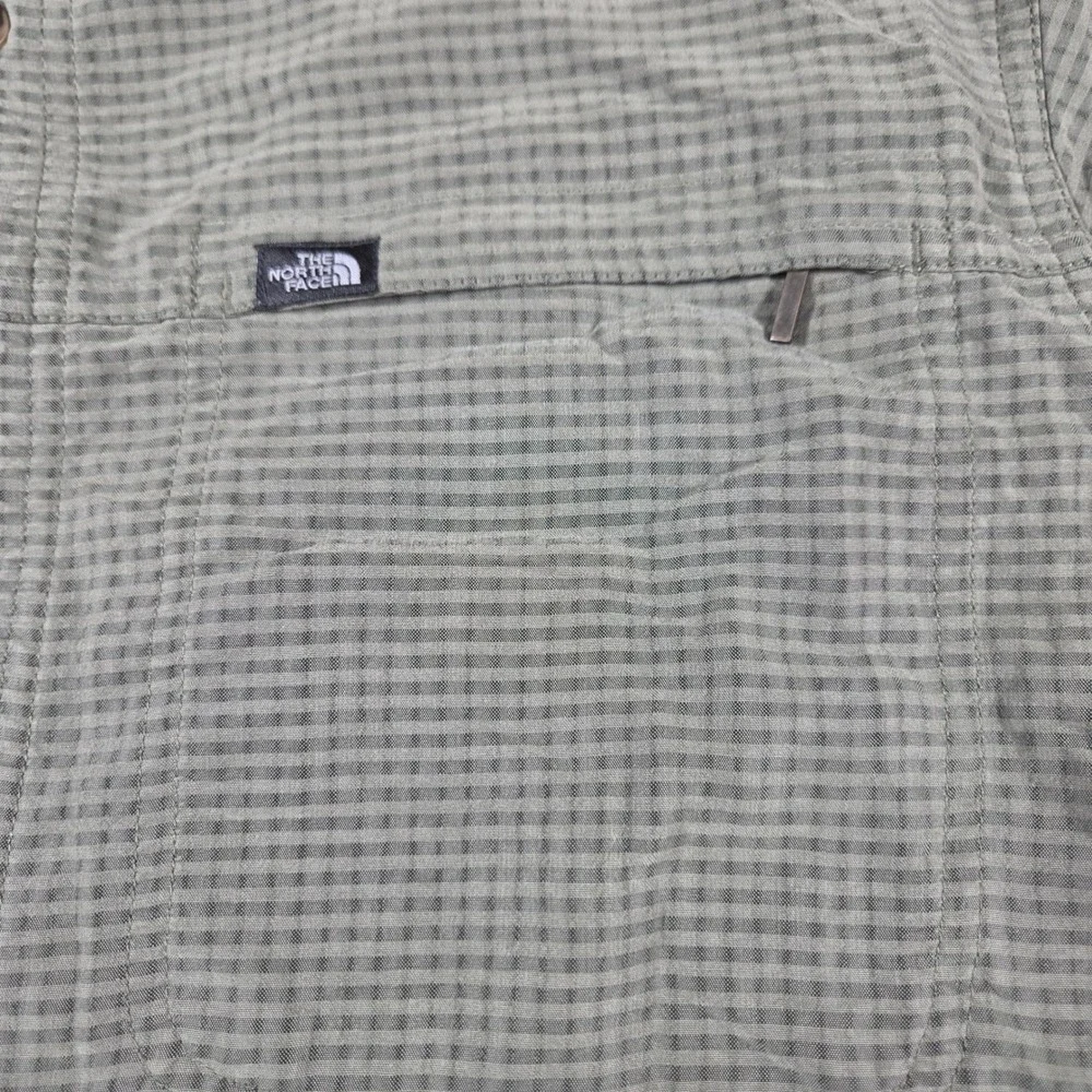 The North Face Mens Medium Olive Green Micro Check Roll Up Sleeve Hiking Shirt